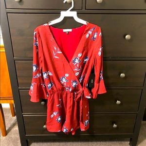 Red Floral Romper Small
